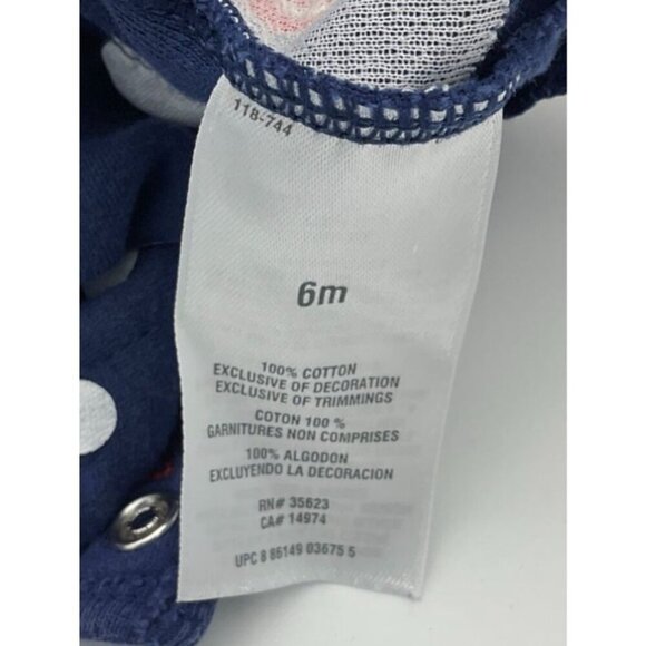 Carters Navy & White Polka Dot Ruffle Cap Sleeve Romper Red Crab Applique 6M - Picture 6 of 8